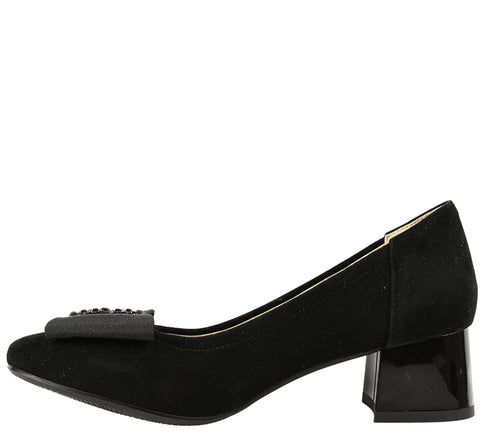 Pantofi eleganti, dama, KARISMA, JI60020 negru, piele intoarsa, cu toc