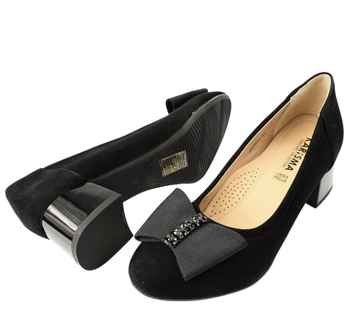 Pantofi eleganti, dama, KARISMA, JI60020 negru, piele intoarsa, cu toc