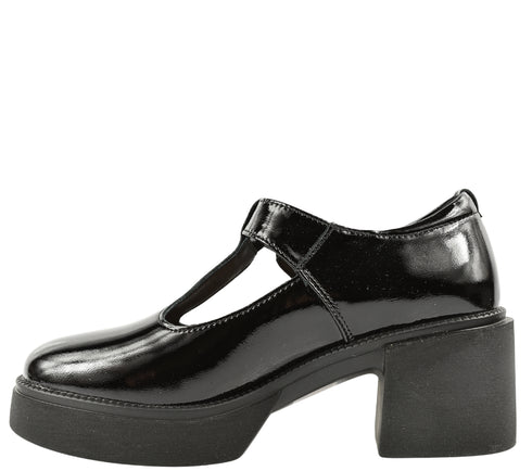 Pantofi casual, dama, KARISMA, J870007B negru, piele lacuita, toc