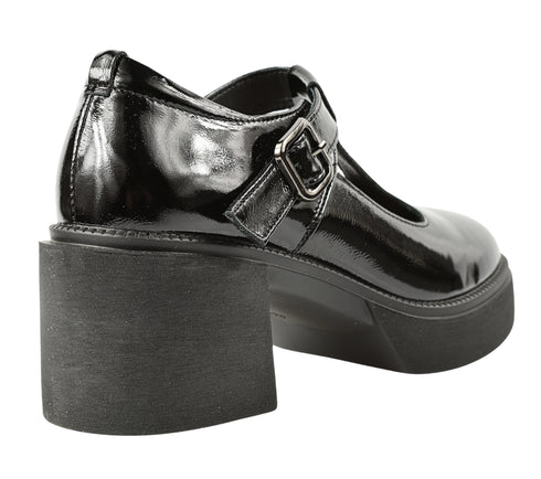 Pantofi casual, dama, KARISMA, J870007B negru, piele lacuita, toc