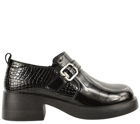 Pantofi casual, dama, PASS COLLECTION X470010, negru, piele naturala, cu toc