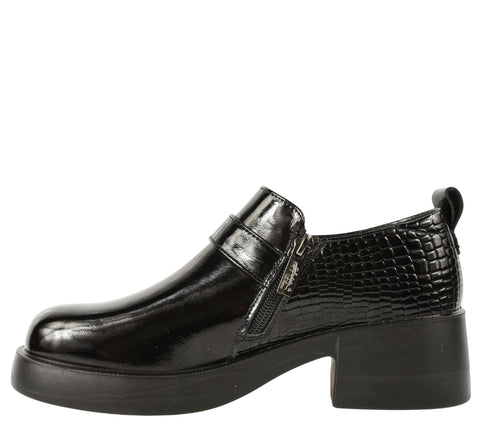 Pantofi casual, dama, PASS COLLECTION X470010, negru, piele naturala, cu toc