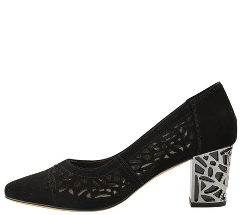 Pantofi eleganti, dama, EPICA, JI60065C negru, piele intoarsa, cu toc