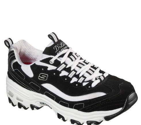 Pantofi sport, dama, SKECHERS D'LITES BIGGEST FAN 11930-BKW negru, piele intoarsa si piele ecologica