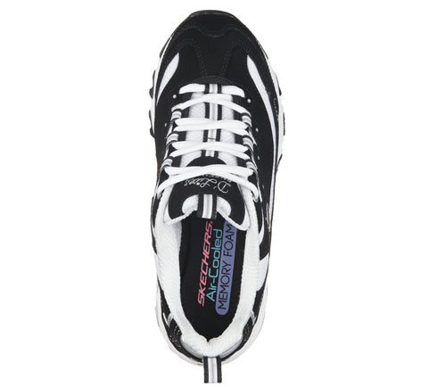 Pantofi sport, dama, SKECHERS D'LITES BIGGEST FAN 11930-BKW negru, piele intoarsa si piele ecologica