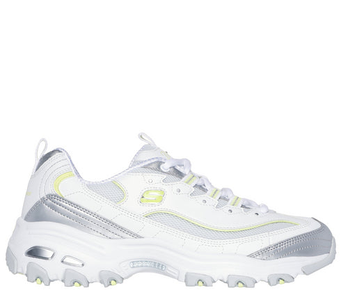 Pantofi sport, dama, SKECHERS D'LITES CHROMATIC 150246-WSLM alb, piele ecologica si textil