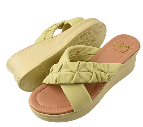 Papuci casual, dama, FORMAZIONE, 49011 galben, piele naturala, platforma