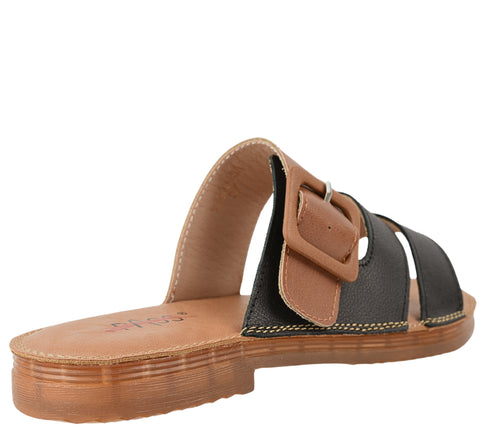 Papuci casual, dama, PASS COLLECTION, XA60016A negru, piele naturala