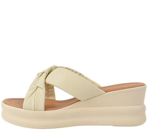 Papuci casual, dama, FORMAZIONE, 49011 crem, piele naturala, platforma