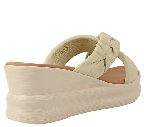 Papuci casual, dama, FORMAZIONE, 49011 crem, piele naturala, platforma