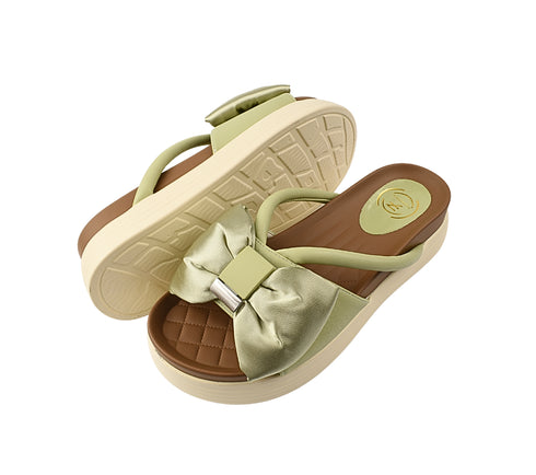 Papuci casual, dama, FORMAZIONE, TP637 verde, piele naturala