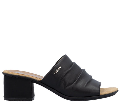 Papuci casual, dama, RIEKER ANTISTRESS, 64687-00 negru, piele ecologica