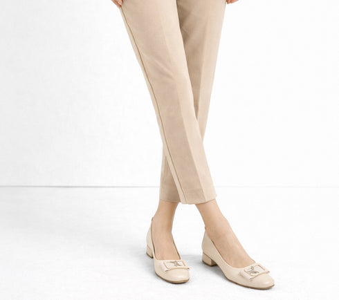 Pantofi casual, dama, ADA SHOES, 510-2 crem, piele naturala, cu toc