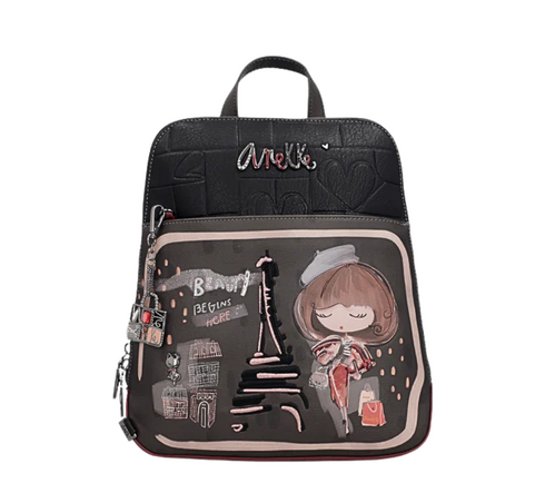 Rucsac casual, dama, ANEKKE 41805-055, negru, piele ecologica