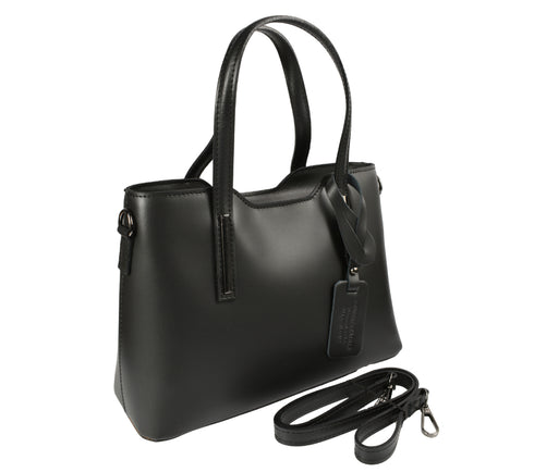 Poseta casual, dama, ADA SHOES, BIANCA, negru, piele naturala