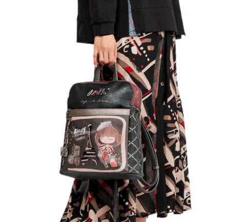 Rucsac casual, dama, ANEKKE 41805-073, negru, piele ecologica