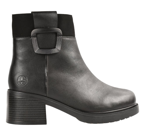 Ghete casual, dama, RIEKER, Y5253-00 negru, piele naturala, toc