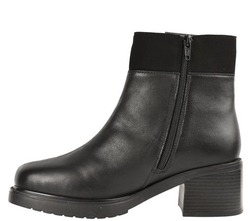 Ghete casual, dama, RIEKER, Y5253-00 negru, piele naturala, toc