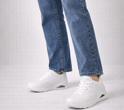 Pantofi sport, dama, SKECHERS Uno Stand On Air 73690-W alb, piele ecologica