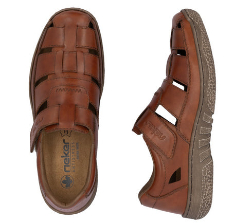 Sandale casual, barbati, RIEKER, ANTISTRESS, 03578-24 maro, piele naturala