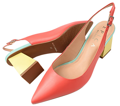 Sandale elegante, dama, EPICA, 8778-404-665 portocaliu, piele naturala, cu toc