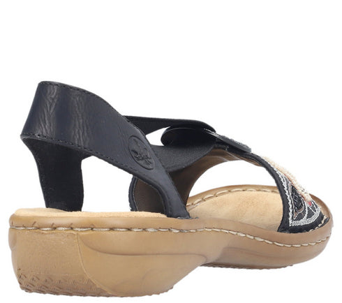 Sandale casual, dama, RIEKER, ANTISTRESS, 608B4-00 negru, piele ecologica