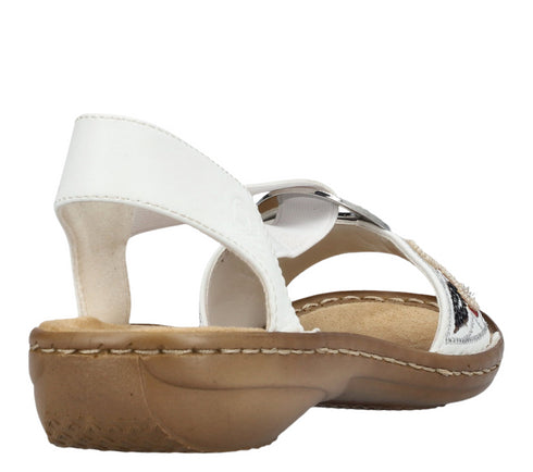 Sandale casual, dama, RIEKER, ANTISTRESS, 608B4-80 alb, piele ecologica