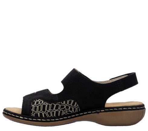 Sandale casual, dama, RIEKER ANTISTRESS, 65989-01 negru, piele ecologica