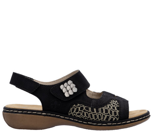 Sandale casual, dama, RIEKER ANTISTRESS, 65989-01 negru, piele ecologica