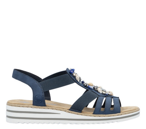 Sandale casual, dama, RIEKER ANTISTRESS, V0649-14 bleumarin, piele ecologica