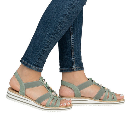 Sandale casual, dama, RIEKER ANTISTRESS, V0649-52 verde, piele ecologica