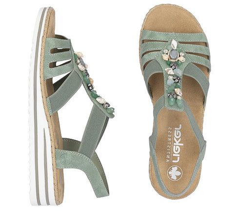 Sandale casual, dama, RIEKER ANTISTRESS, V0649-52 verde, piele ecologica