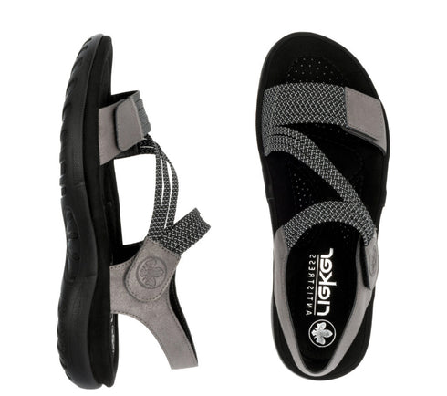 Sandale casual, dama, RIEKER, ANTISTRESS, 64870-42 negru, piele ecologica