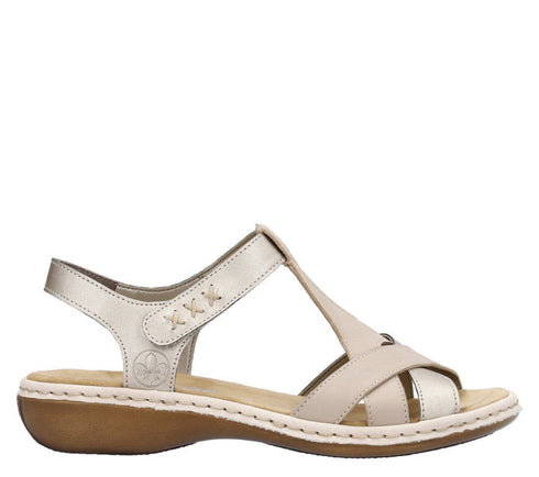 Sandale casual, dama, RIEKER, ANTISTRESS, 65919-61 bej sidef, piele ecologica