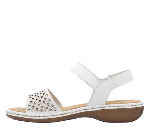 Sandale casual, dama, RIEKER, ANTISTRESS, 65967-80 alb, piele ecologica