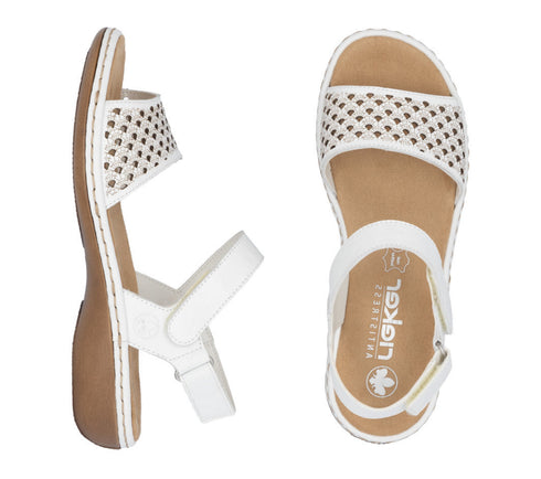 Sandale casual, dama, RIEKER, ANTISTRESS, 65967-80 alb, piele ecologica