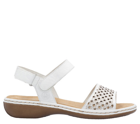 Sandale casual, dama, RIEKER, ANTISTRESS, 65967-80 alb, piele ecologica