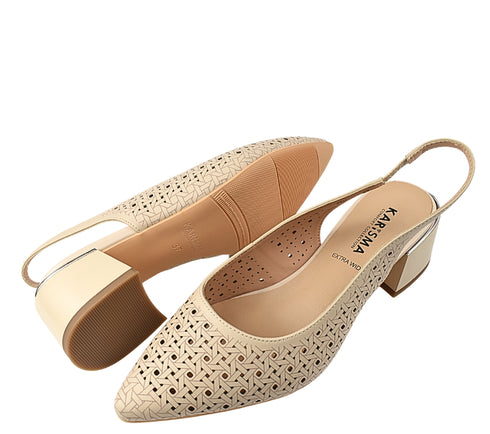 Sandale elegante, dama, KARISMA, JY60005B bej, piele naturala, toc