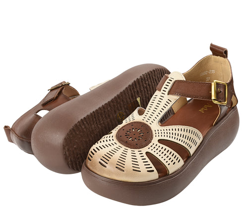 Sandale casual, dama, ADA SHOES, 10682 crem, piele naturala