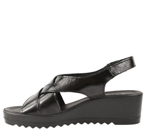 Sandale casual, dama, IMAC, 757510 negru, piele lacuita, platforma