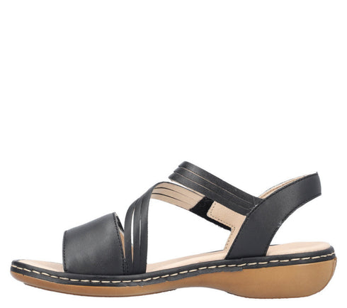 Sandale casual, dama, RIEKER, ANTISTRESS, 65964-00 negru, piele ecologica