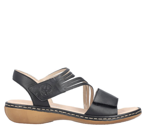 Sandale casual, dama, RIEKER, ANTISTRESS, 65964-00 negru, piele ecologica