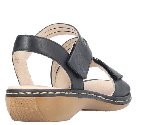 Sandale casual, dama, RIEKER, ANTISTRESS, 65964-00 negru, piele ecologica