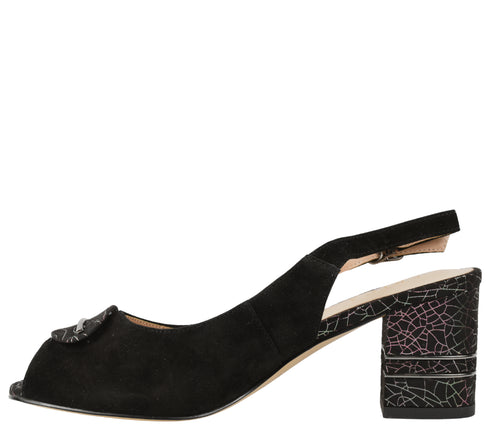 Pantofi eleganti, dama, EPICA, K360070A negru, piele intoarsa, cu toc