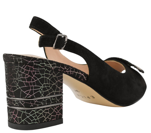 Pantofi eleganti, dama, EPICA, K360070A negru, piele intoarsa, cu toc