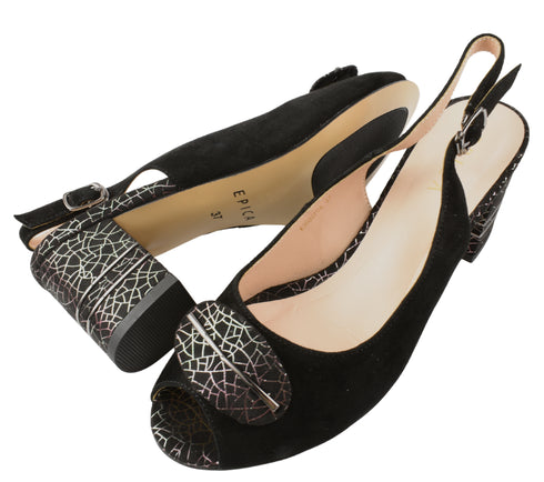 Pantofi eleganti, dama, EPICA, K360070A negru, piele intoarsa, cu toc