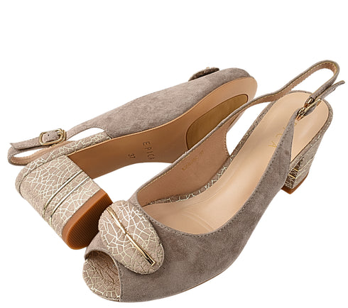 Pantofi eleganti, dama, EPICA, K360070C bej, piele intoarsa, cu toc