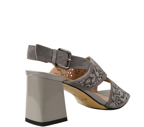 Sandale elegante, dama, EPICA, K360056A gri, piele intoarsa, cu toc