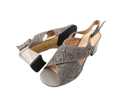 Sandale elegante, dama, EPICA, K360056A gri, piele intoarsa, cu toc