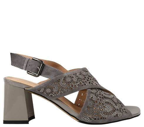 Sandale elegante, dama, EPICA, K360056A gri, piele intoarsa, cu toc